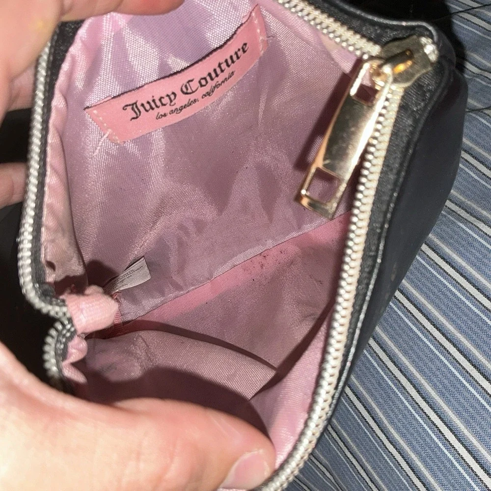 Juicy‎ Couture Black Faux Leather Logo Pouch Cosmetic Bag Gold Hardware Makeup